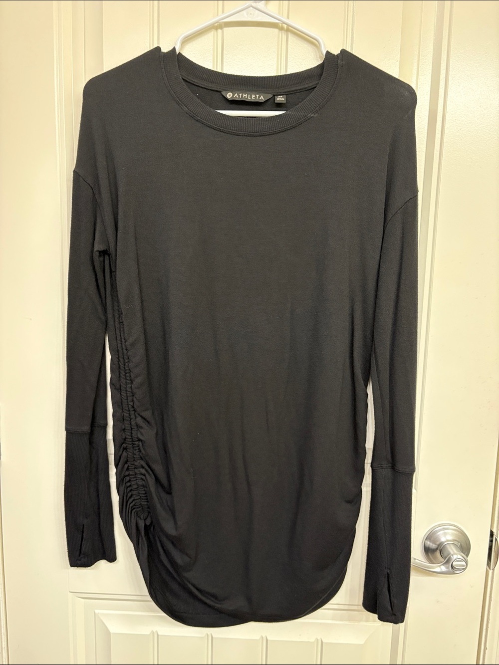 Athleta Black Long‎ Sleeve Side-Ruched Crew Top
